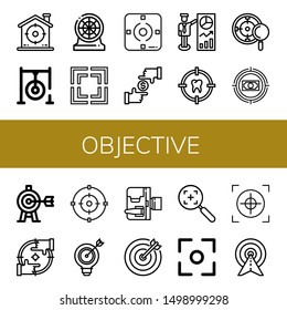 Set Of Objective Icons Such As Target, Darts Target, Darts, Focus, Home Movie Camera, Crosshair , Objective