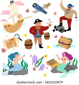 Set of objects, accessories and characters connected with life of pirate