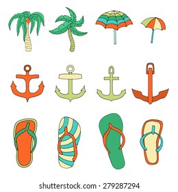 Set of objects associated with the summer holidays. Vector illustration. isolated