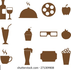 Set of objects for cafes and cinema