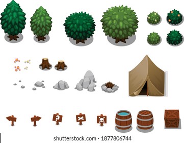 Set of objects with camping theme illustration