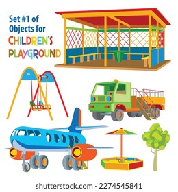 Set of objects for children's playground. Vector illustration isolated on white background 