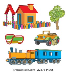 Set of objects for children's playground. Vector illustration