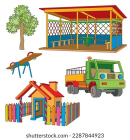 Set of objects for children's playground. Vector illustration