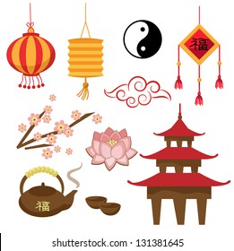 Set of objects - the Chinese tradition (Vector)