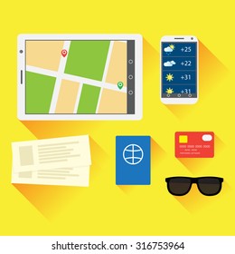 set of objects for comfortable travel or business trip