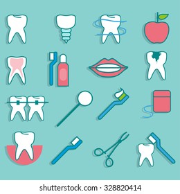 Set with objects dentistry in a  flat style