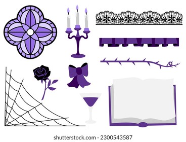 Set of objects in gothic style. Illustration for party. Halloween or masquerade.