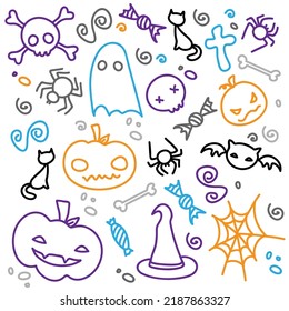 set of objects halloween icons horror holiday ghost tikva cat witch. Vector Illustration