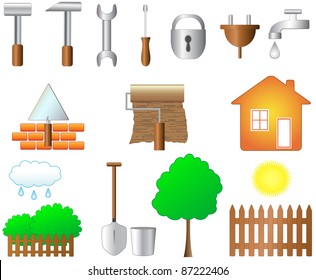 set of objects for home work and household