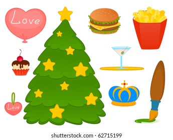Set of objects isolated on white background