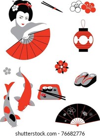 Set of objects in Japanese style. The vector illustration of objects in Japanese style. Every object is on separated layer. Great for decorations.