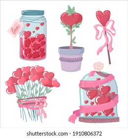 A set of objects. jar with hearts. Simple drawing in pastel colors. Vector illustration drawn in cartoon style isolated on white background