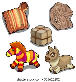 A set of objects from a Lama. Colorful horse pinata. Vector illustration.