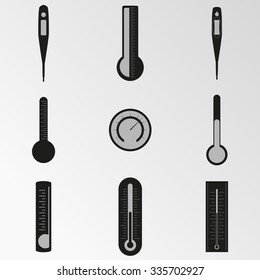 Set of objects on the theme of thermometer, and temperature measurement