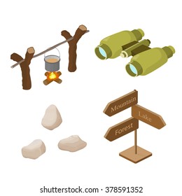 A set of objects on tourism, travel. Isometric vector illustration