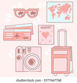 Set of objects for outdoor recreation and journey. Travel element design. vector collection