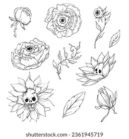 A set of objects and plants for Halloween. Vector illustration.