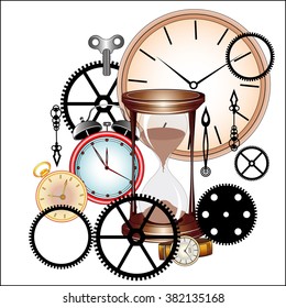 Set of objects for the report of time. Vectorial illustration.
