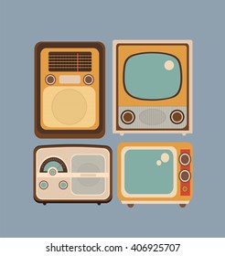 Set of objects in retro style. Old Radio and TV