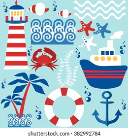 Set of objects of the sea