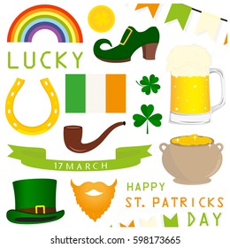 set of objects for St Patrick's Day isolated on white background