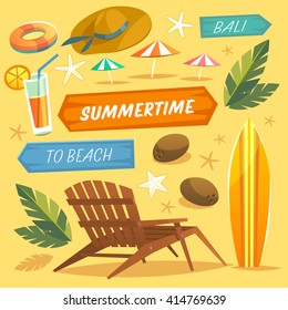 Set of objects. Summer Holidays. Vector Illustration