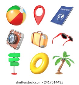 Set of objects for summer vacation or travel on white background. Vector illustration