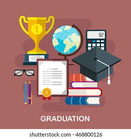 Set of objects that symbolize science and knowledge. Learning and education concept flat style illustration for web design, layout, banner, diagram, infographic.
