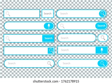 Set Of Objects Of Various Shapes For The Search Engine. Address Bar, Search Field Form. Enter Web Site Email Address, Magnifier, Search Button, Voice Dialing. Vector Illustration.