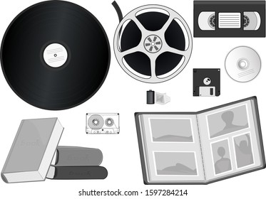A set of obsolete storage media.
