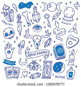 Set of Occult Doodles, Mystical Object, Cute Hand Drawn Style Tattoos