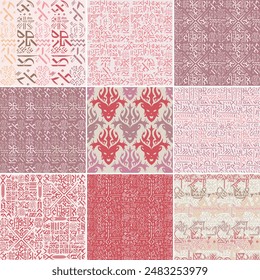 Set of Occult Geometric Pink Yellow Red Witchcraft Seamless Pattern with magic symbols. Vector illustration