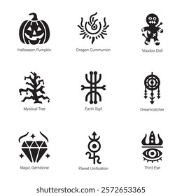 Set of Occult Magic Solid Icons 

