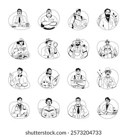 Set of Occupation Glyph Style Illustrations 
