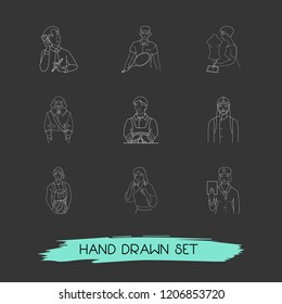 Set of occupation icons line style symbols with tennis player, farmer woman, tailor and other icons for your web mobile app logo design.