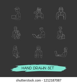 Set of occupation icons line style symbols with courier, singer, military and other icons for your web mobile app logo design.