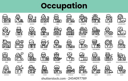 Conjunto de iconos de ocupación. Paquete de iconos de estilo lineal. Ilustración vectorial