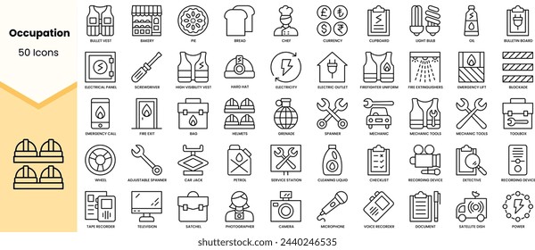 Set of occupation icons. Simple line art style icons pack. Vector illustration