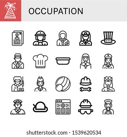 Set of occupation icons. Such as Hat, Resume, Firewoman, Pharmacist, Policewoman, Chauffeur, Chef hat, Surgical tray, Nun, Police officer, Worker, Air hostess , occupation icons