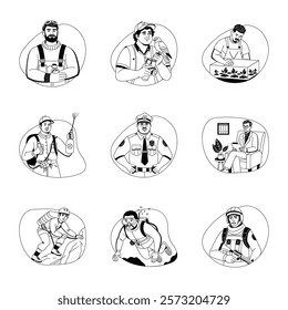 Set of Occupations and Professions Glyph Style Illustrations 


