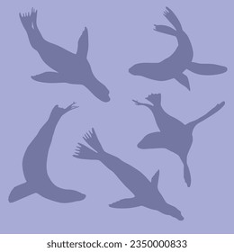 Set of ocean animals (seal, sea calf) silhouettes. Vector illustration. Can be used as seamless pattern, background, textile