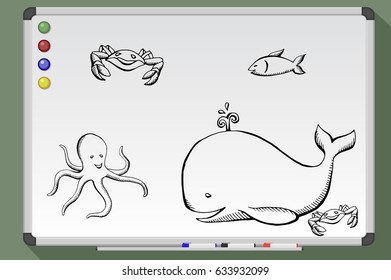 Set of an ocean creatures. Hand drawn vector stock illustration