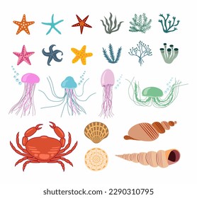 Set with ocean creatures. Vector isolated illustrations on a white background.