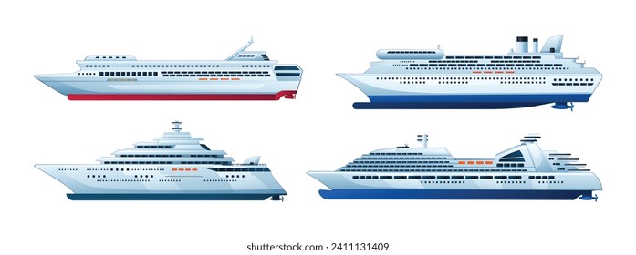 Set of ocean cruise ship vector illustration isolated on white background