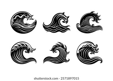 set of ocean currents silhouette art