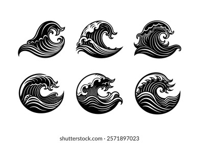 set of ocean currents silhouette art