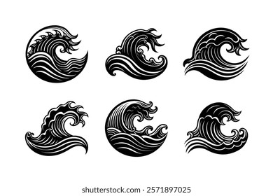 set of ocean currents silhouette art