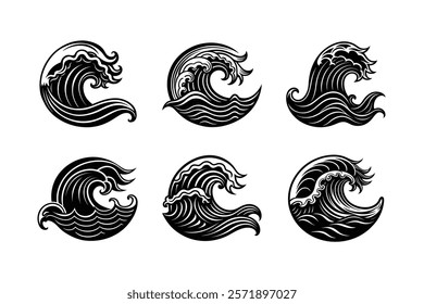 set of ocean currents silhouette art