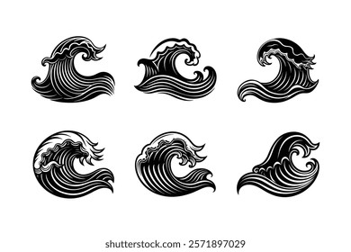 set of ocean currents silhouette art